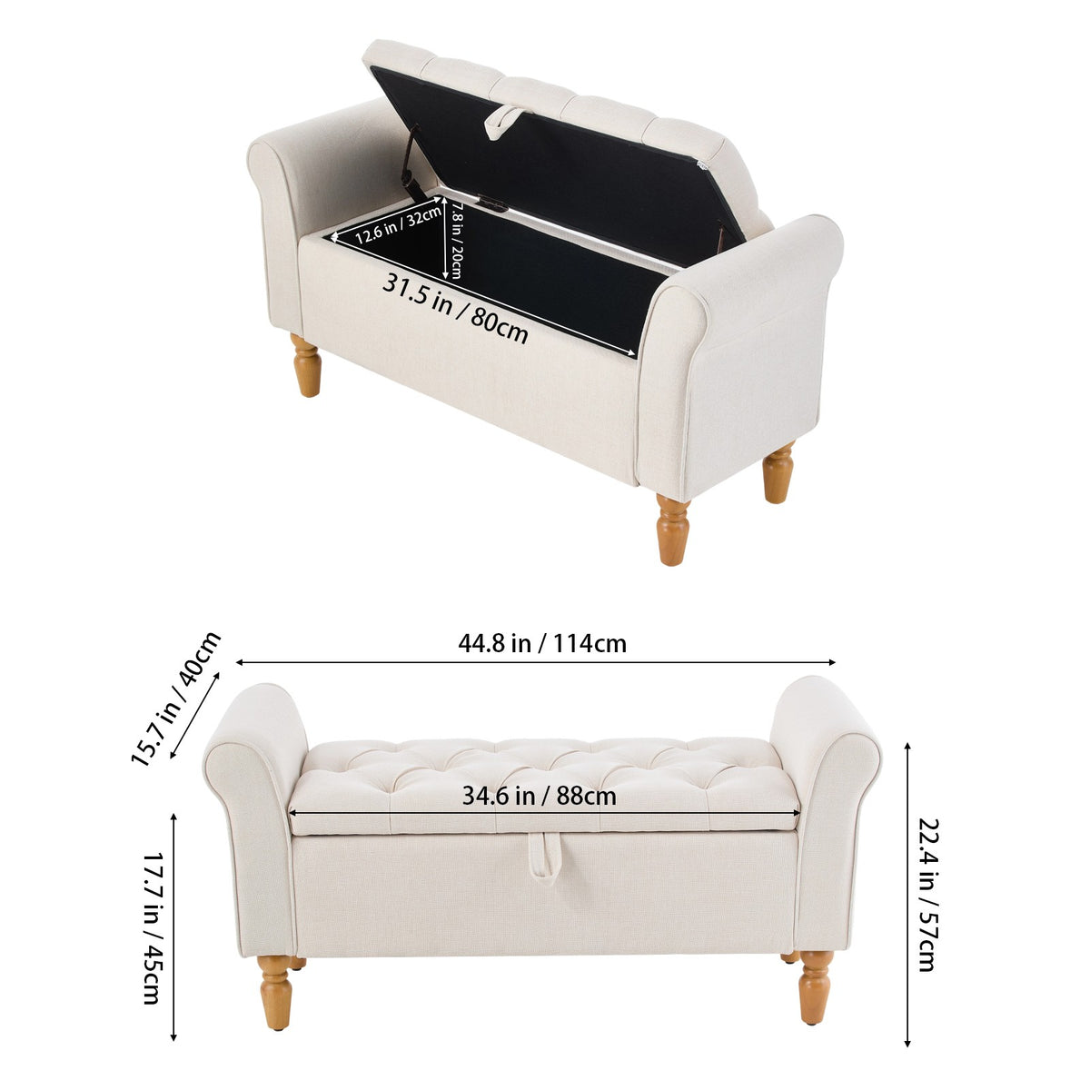 Breeins Linen Upholstered Storage Bench With Armrests