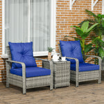 3 Pcs Pe Rattan Garden Sofa Set W/ 2 Chairs & Storage Table | Blue