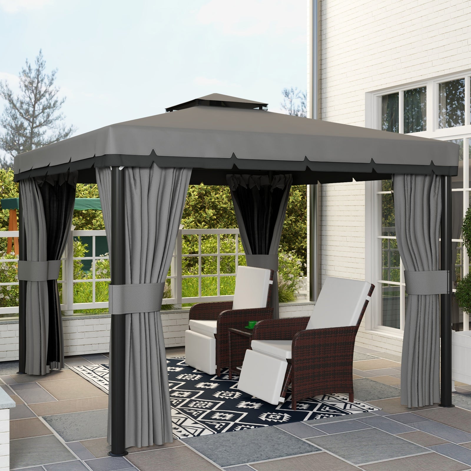 3 X 3(m) Garden Gazebo Shelter Party Tent With 2 Tier Roof | Light Slate Grey