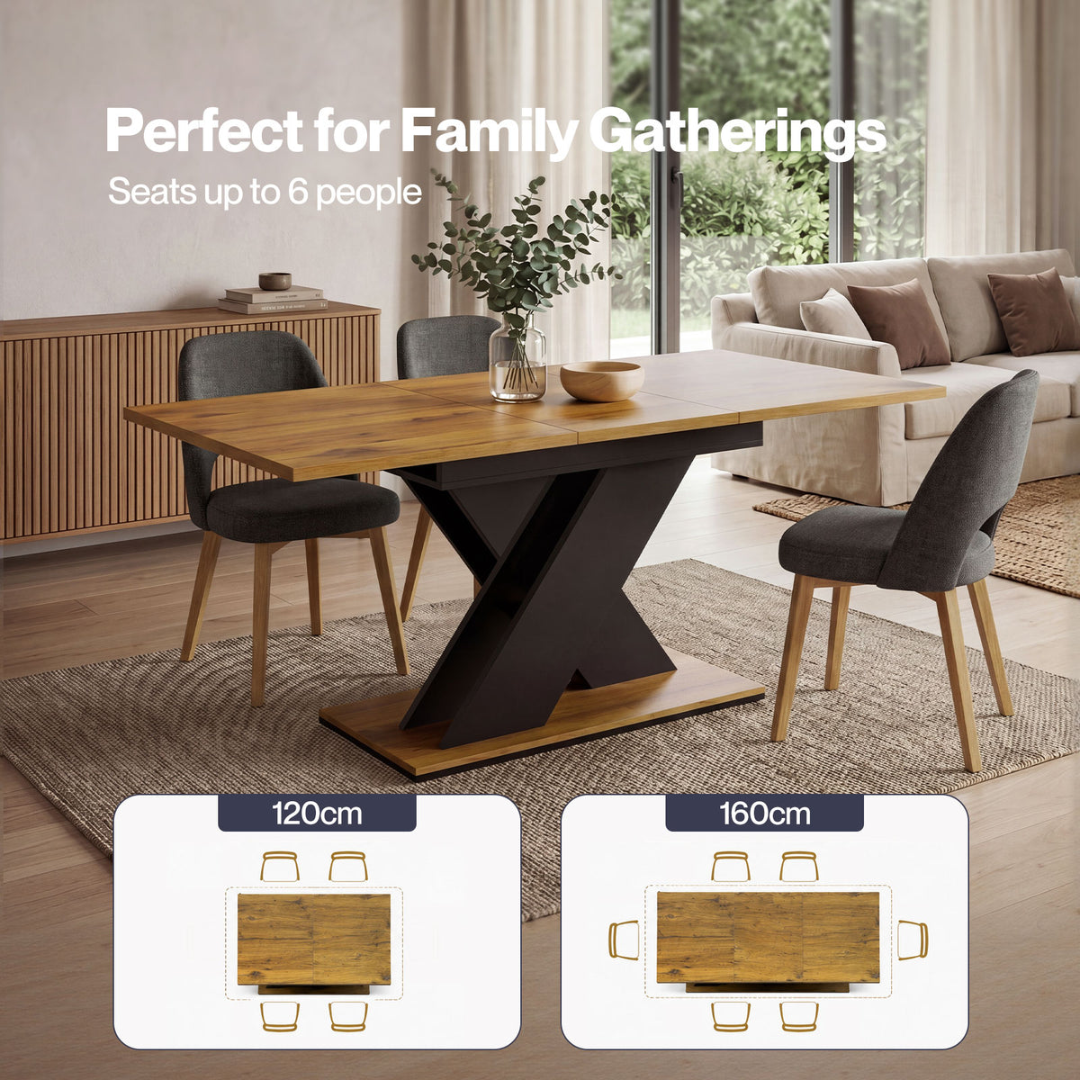 Extendable Dining Table Modern Extending Kitchen Dining Table 120-160cm