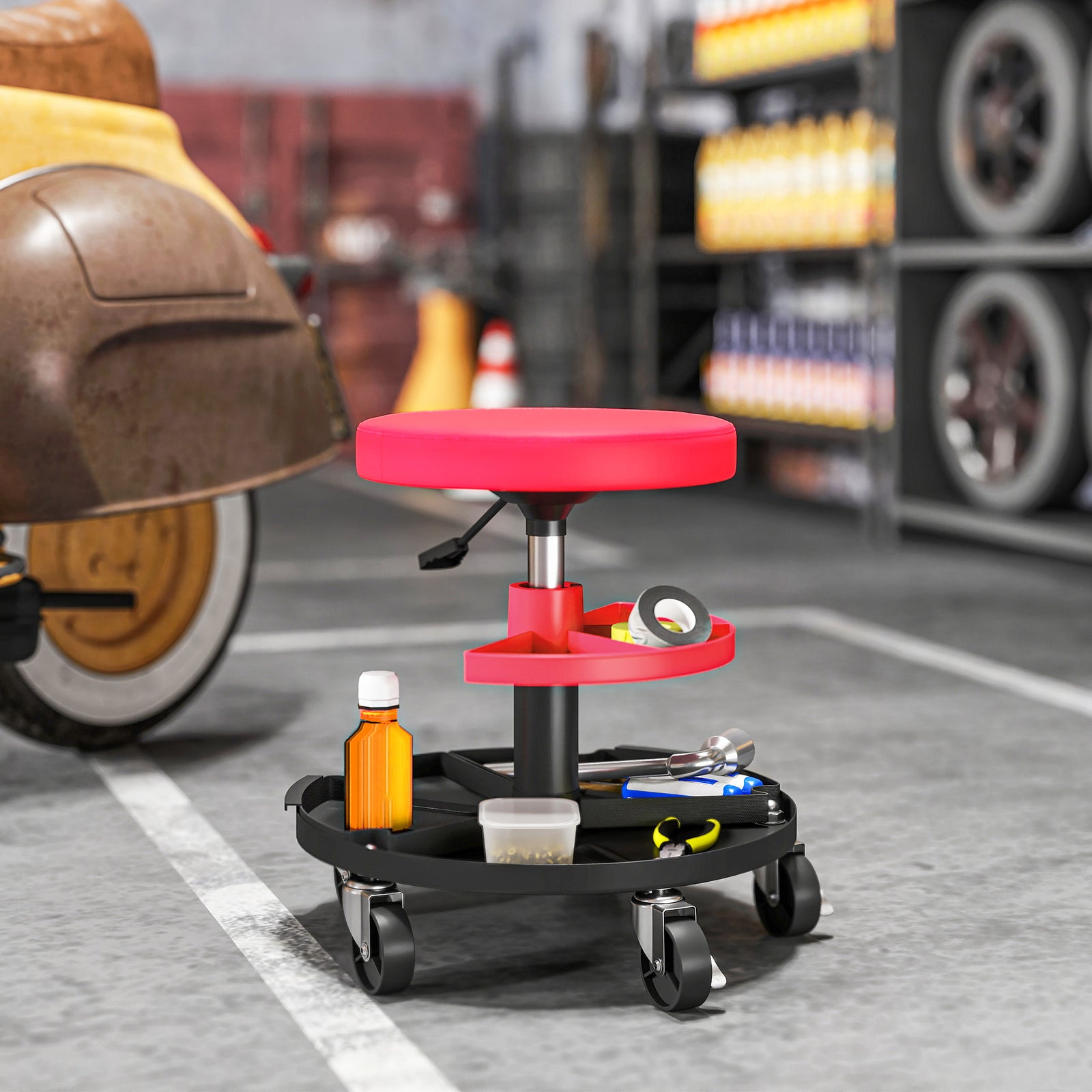 Rolling Mechanic Stool, 135kg Capacity Workshop Stool | Red
