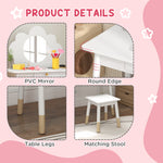 Kids Dressing Table With Mirror And Stool, Drawer, Cloud Design | White