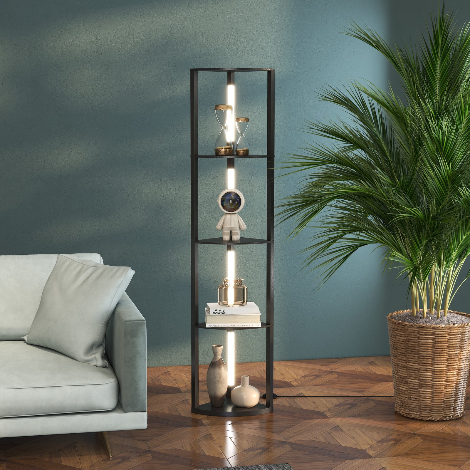 Corner Floor Lamp With Dimmable Warm White Led Light | One Size | Black