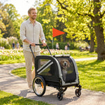 2-in-1 Dog Bike Trailer Stroller With Reflector Flag | Grey
