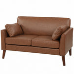 2 Seater Sofa, 132 Cm Modern Small Sofa With Solid Wood Legs | Brown