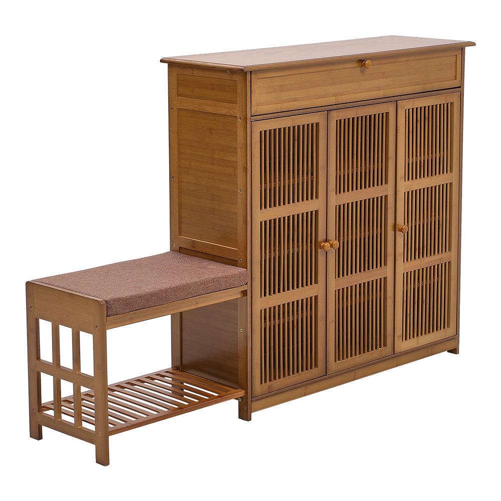 Bamboo Entryway Storage Shoe Cabinet With Bench