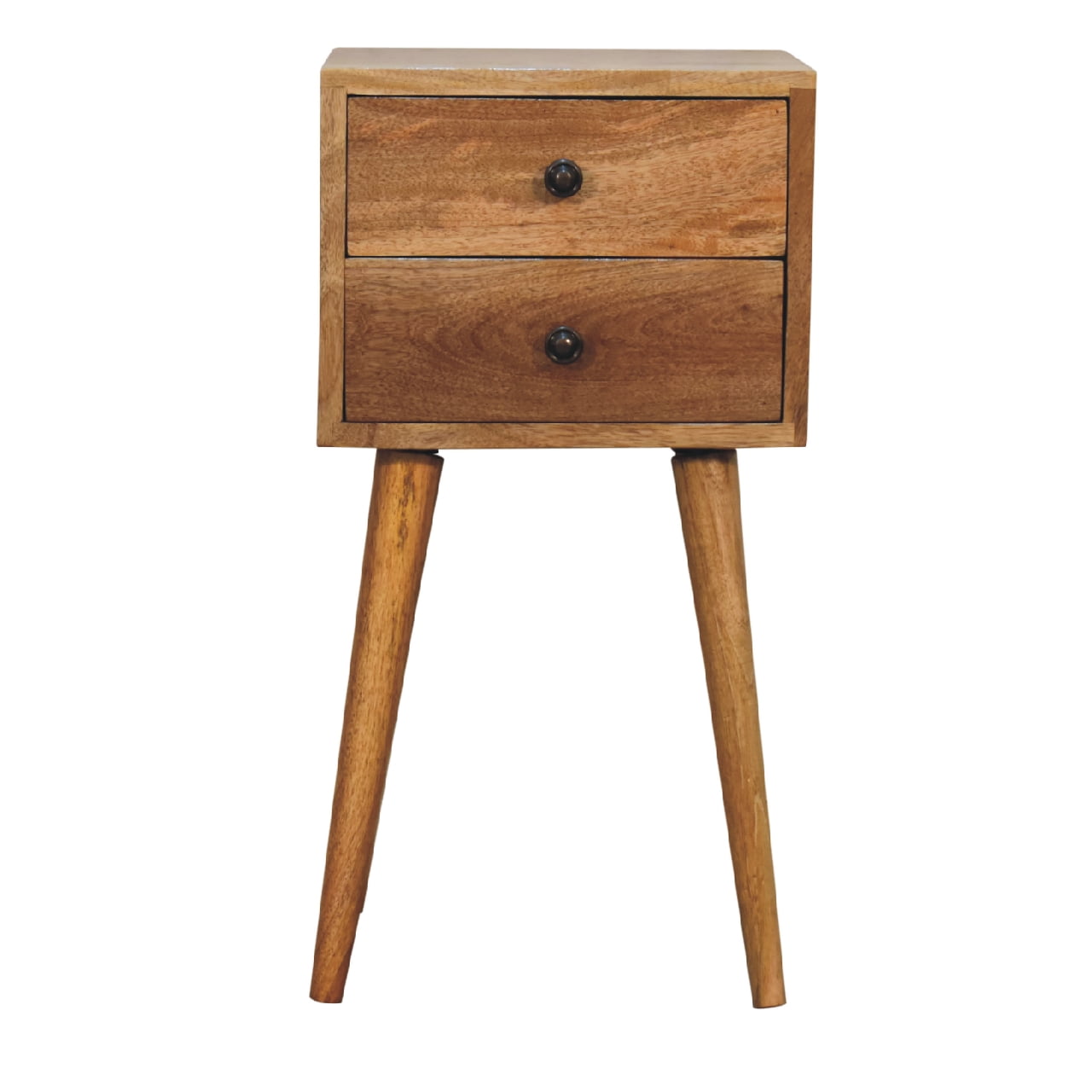 Solid Wood Mini Oak-ish Bedside, 2 Drawers, Beige