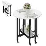 Folding Dining Table, Drop Leaf Table With Open Shelf, White Marble | M | White