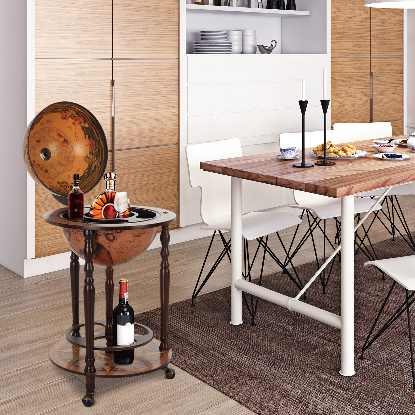 Globe Shaped Retro Style Bar Cabinet Wine Alcohol Storage