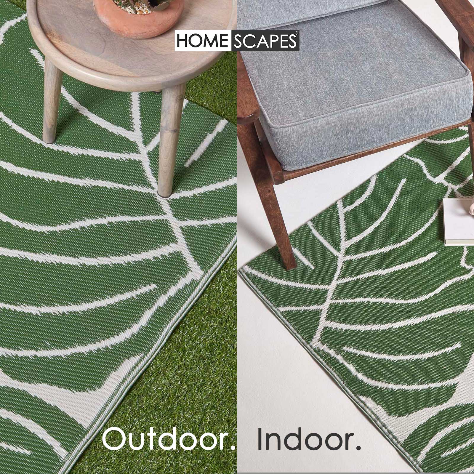 Luxury Outdoor Rug Waterproof Reversible For Garden Patio 100% Recycled, Green Ada Botanical | 180cm x 270cm | Green
