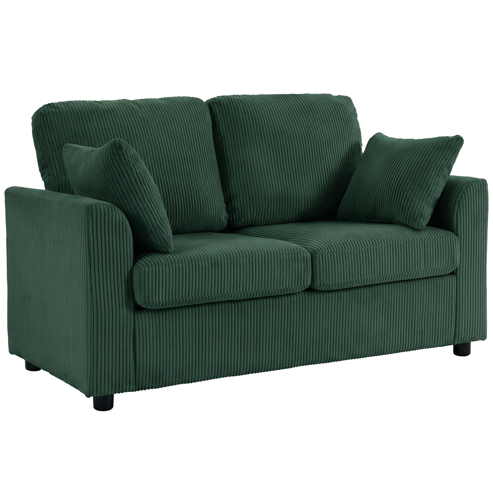 2 Seater Sofa, Corduroy Small Couch With Spring Cushion | Dark Green