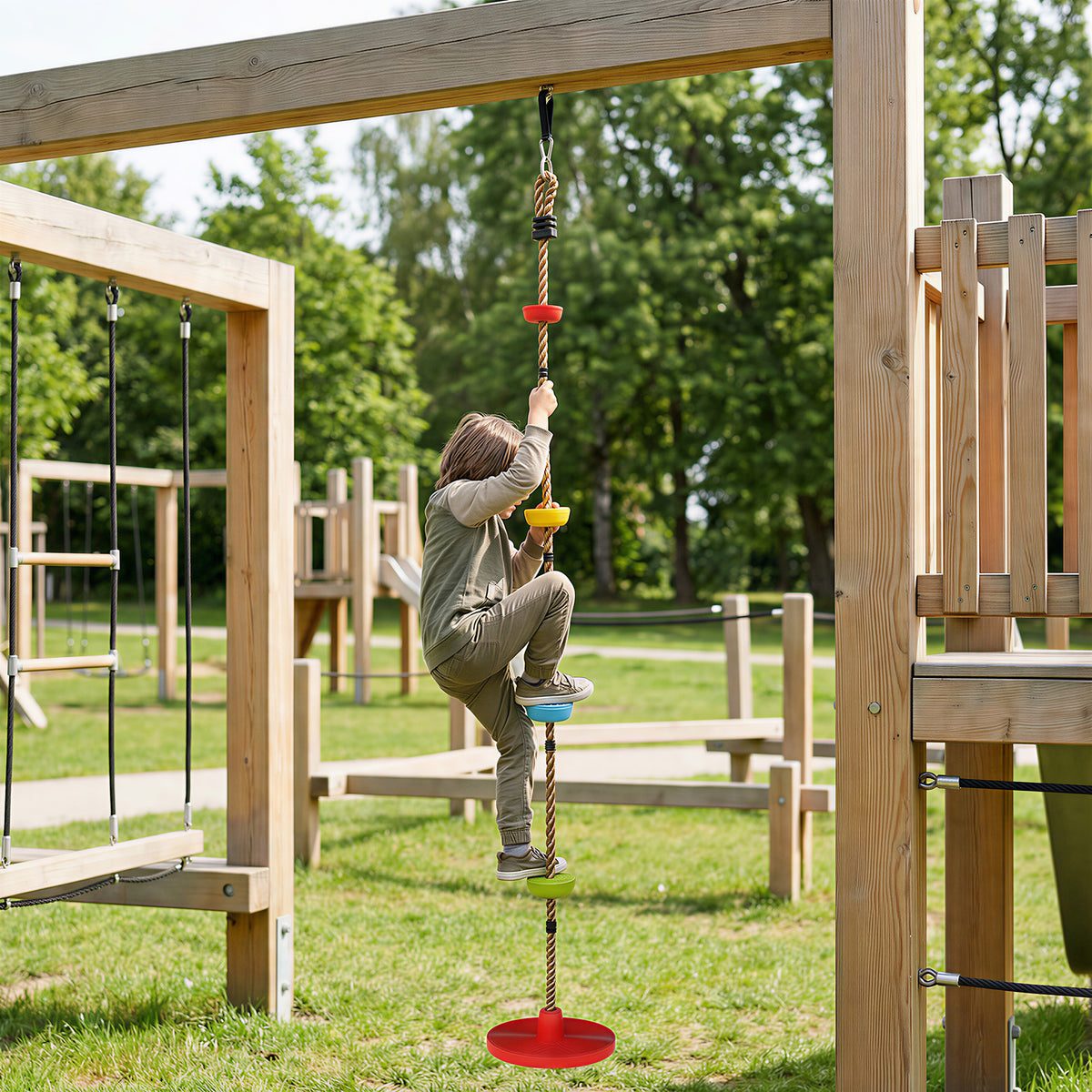 AIYAPLAY Climbing Rope, Kids Tree Swing Kit With Disc Swings Seat, Red