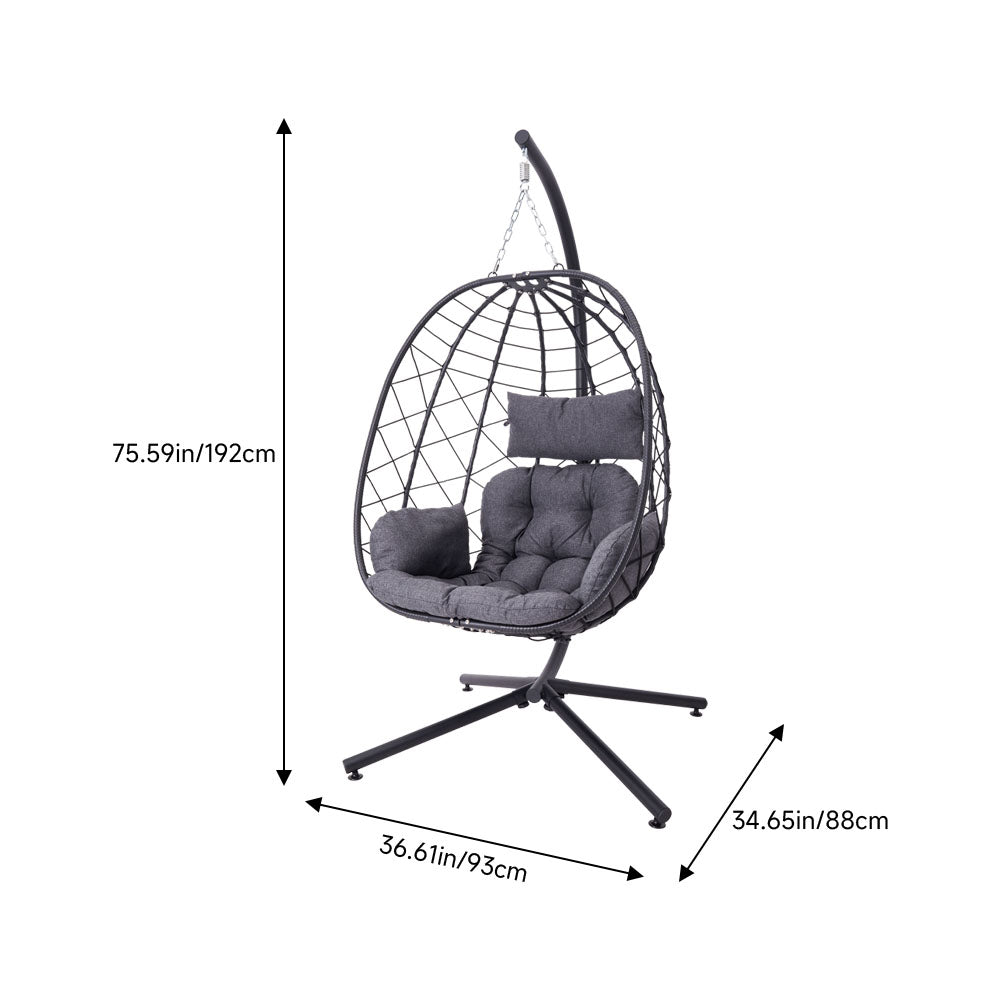 Egg-shaped Hanging Chair With Soft Cushion & Headrest | One Size | Black