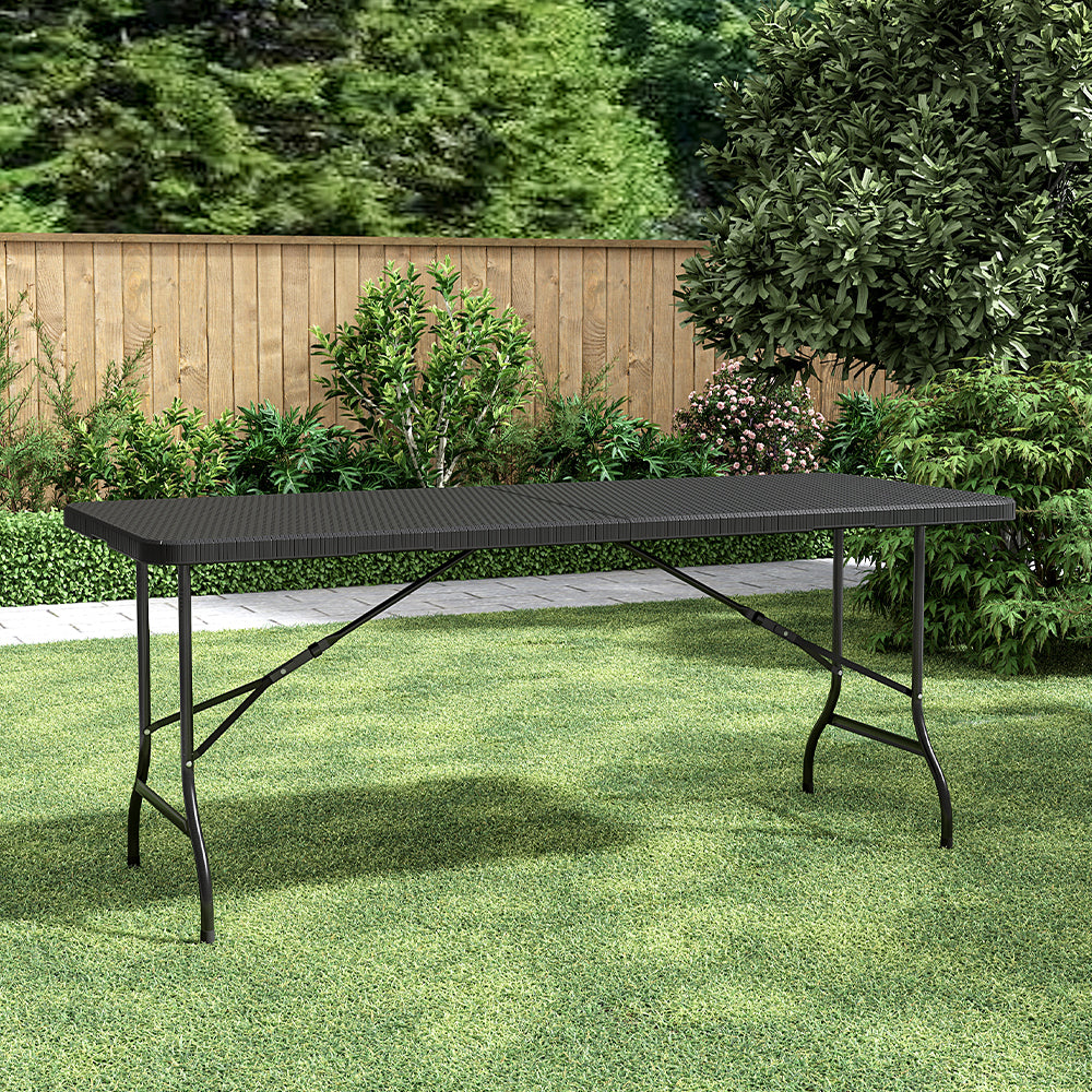 Outdoor Rattan Plastic Folding Table Black/brown | One Size | Black