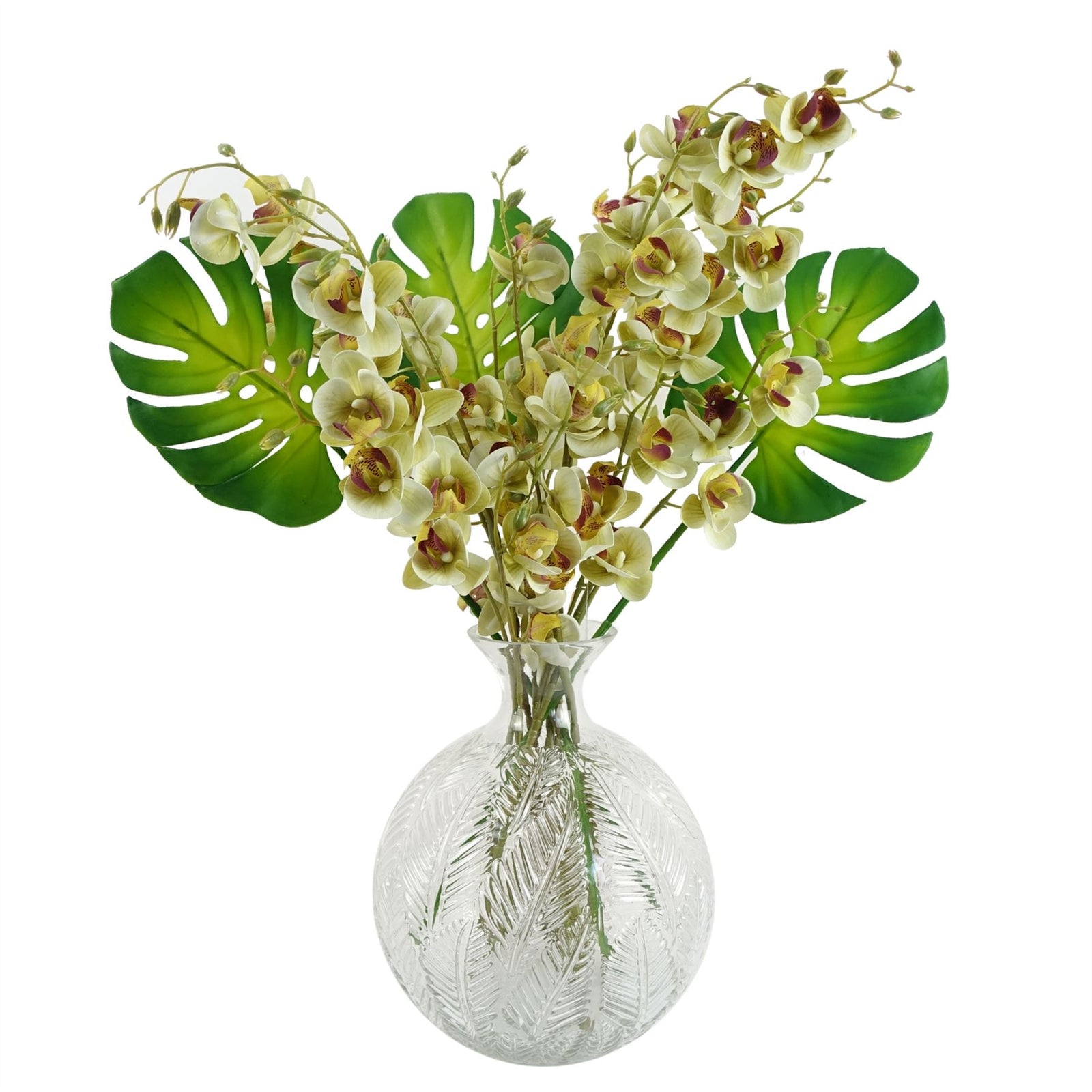 65cm Artificial Tropical Orchid Display With Glass Ball Vase
