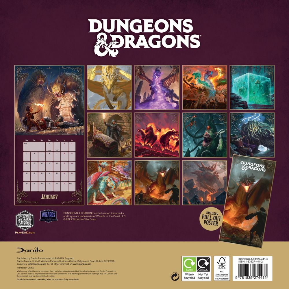 Dungeons & Dragons 2026 Square Calendar Official Product