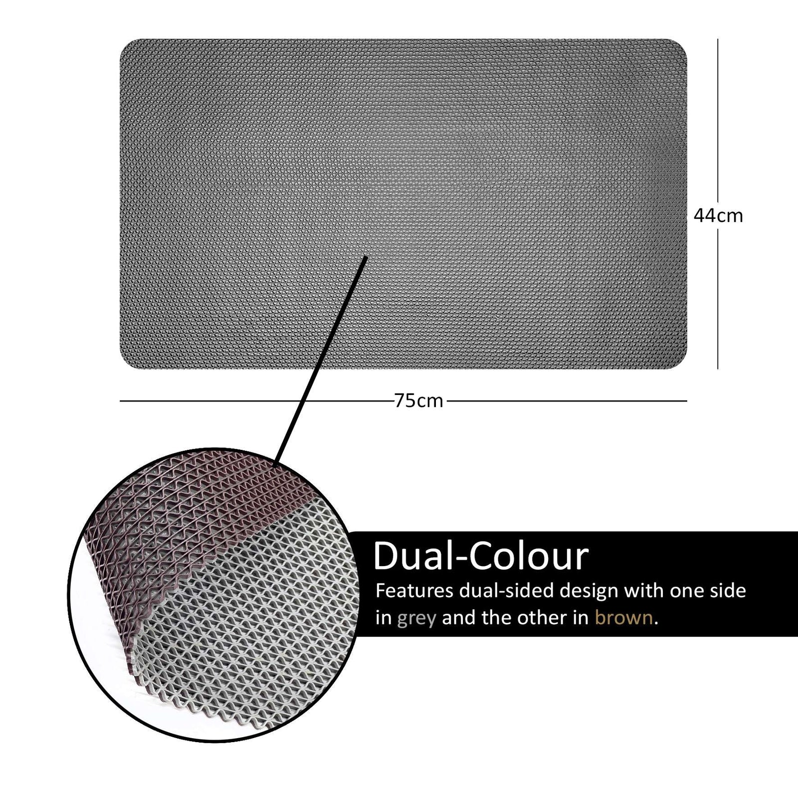Reversible Pvc Shower Mat In Dual-colour | 75cm x 44cm | Brown & Grey