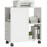 HOMCOM Mobile Printer Table With Drawers On Wheels For Home Office, White
