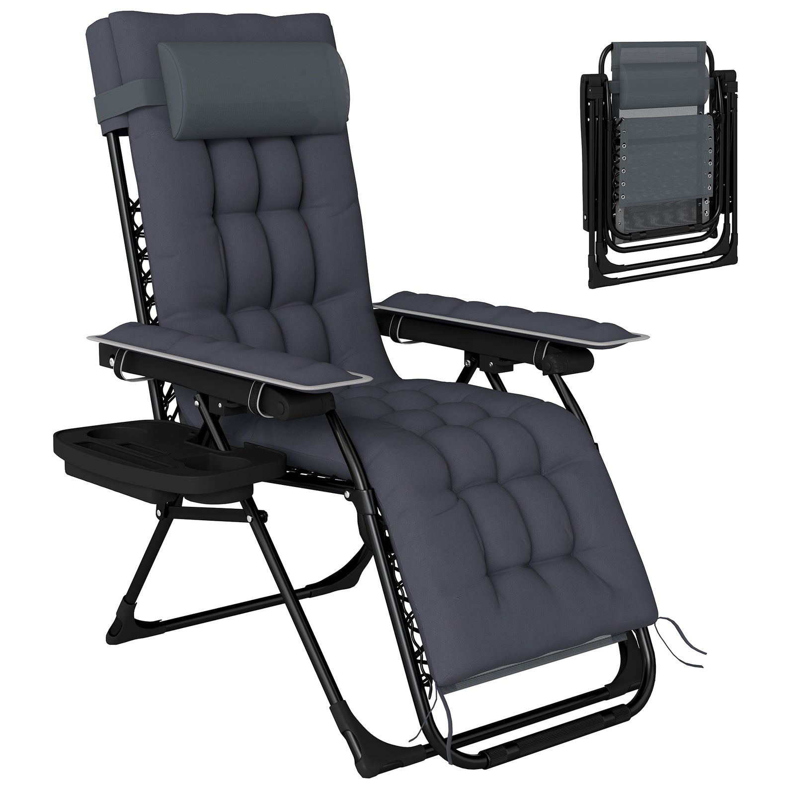 Zero Gravity Chair Sun Lounger With Cup Holder, Cushion | Dark Grey