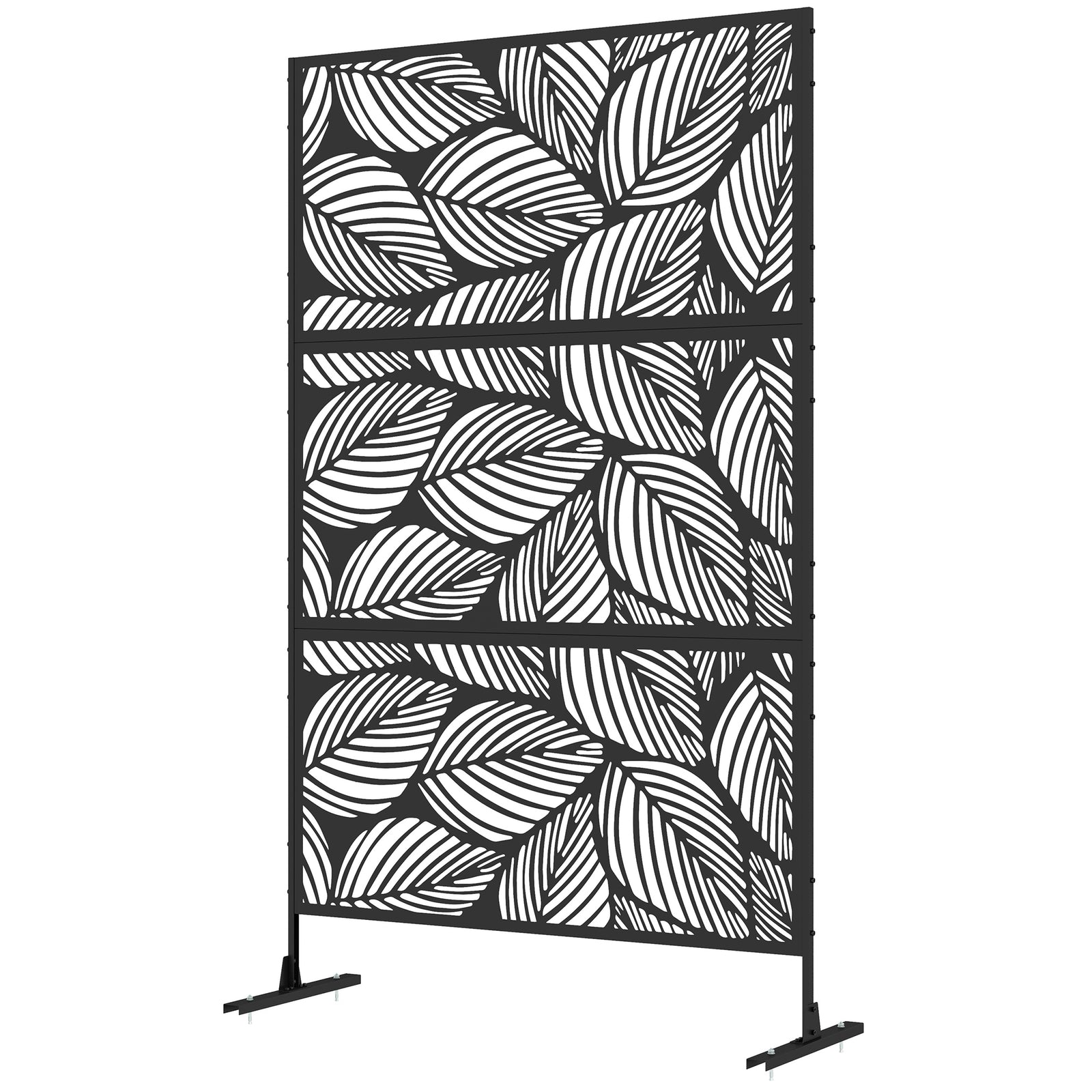 6.5ft Metal Privacy Screen W/ Stand, Leaf Style