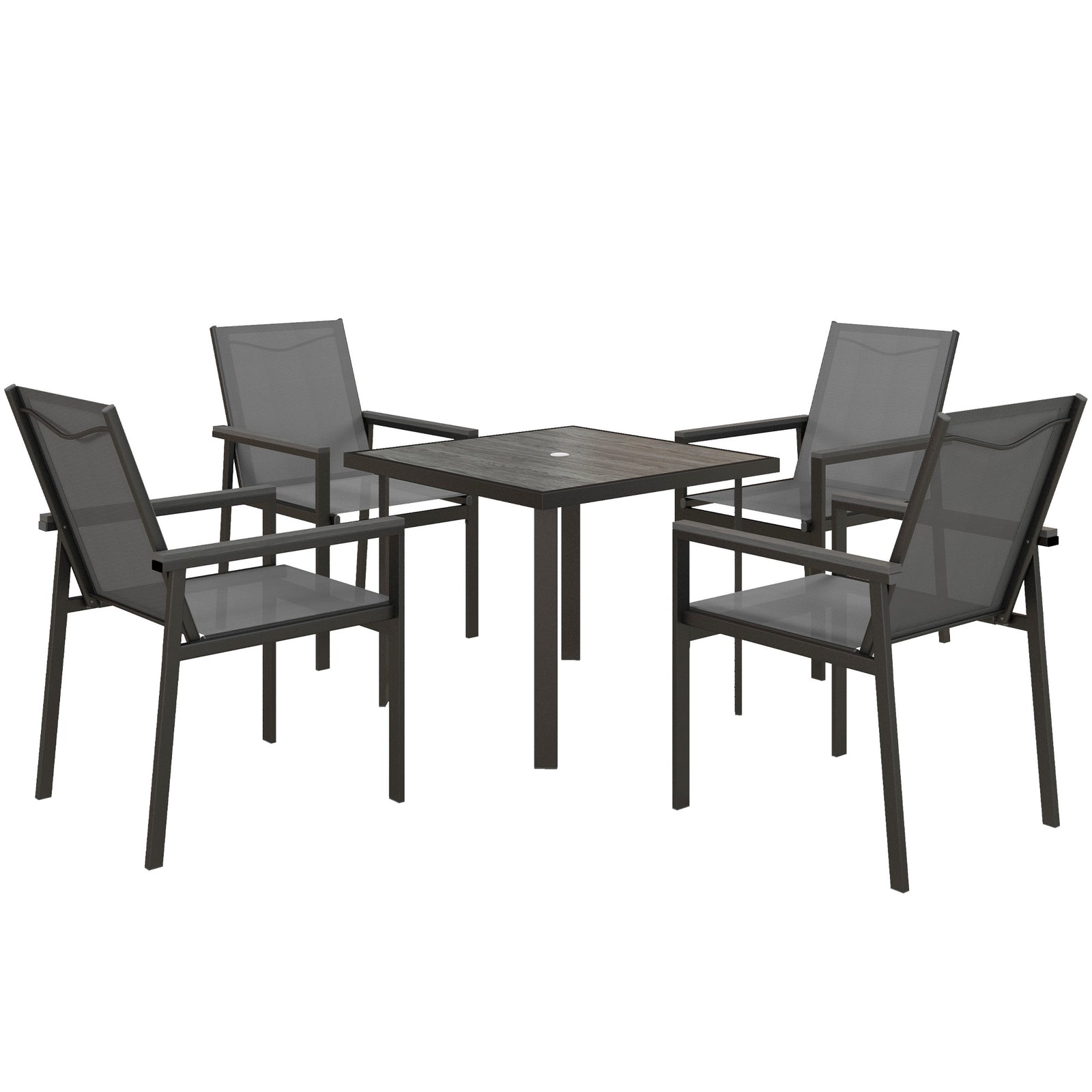 Outdoor Dining Table And 4 Armchairs, Garden Dining Set | 5 | Gray