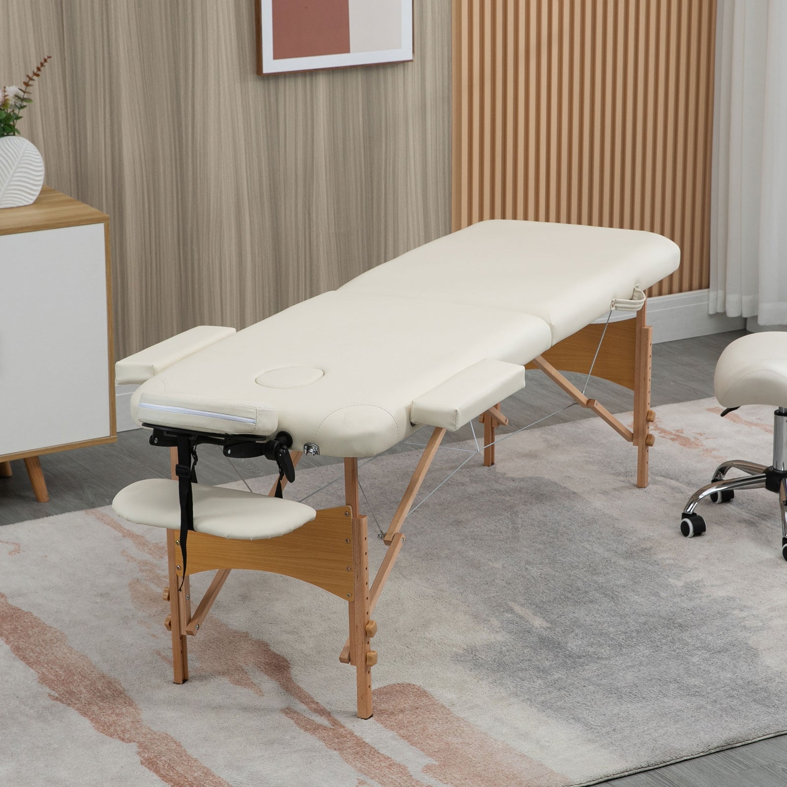 Wooden Folding Spa Beauty Massage Table W/ 2 Sections | One Size | Cream