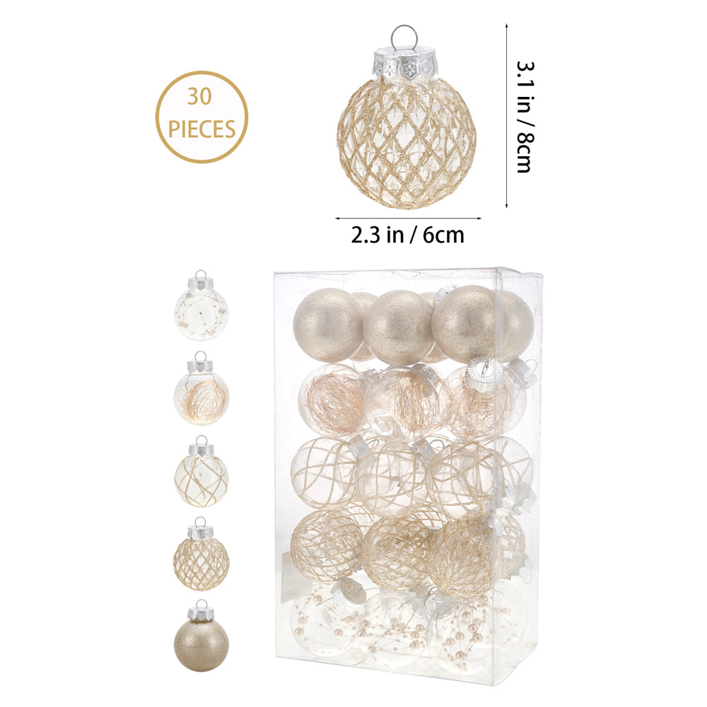 Set Of 30 Christmas Baubles Christmas Tree Decoration Ornaments | Champagne