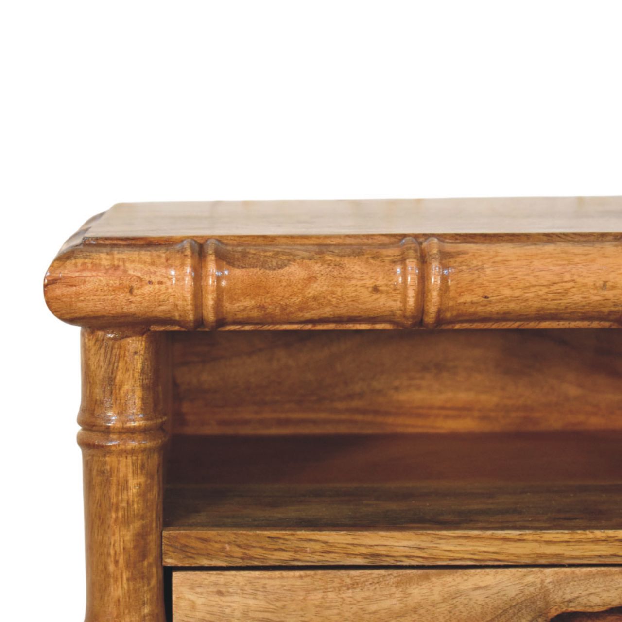 Bamboo Open Bedside In Amber Oak Finish, 1 Drawer, Brown
