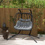 Pe Rattan Hanging Egg Chair With Metal Stand, Headrest