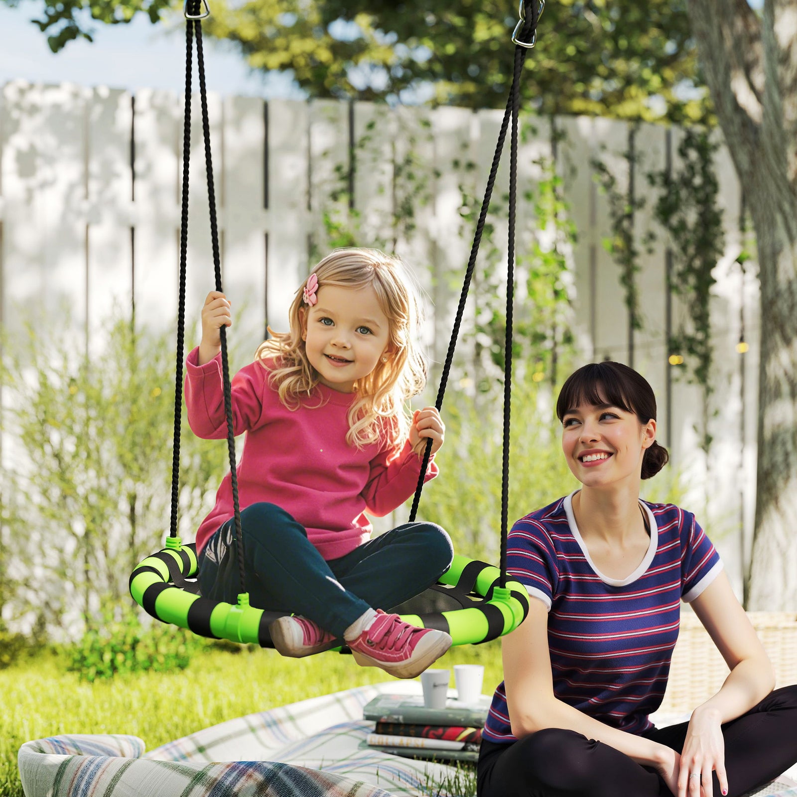 Kid Nest Swing Seat, Hanging Swing Set With Height Adjustable Ropes | Small | Black
