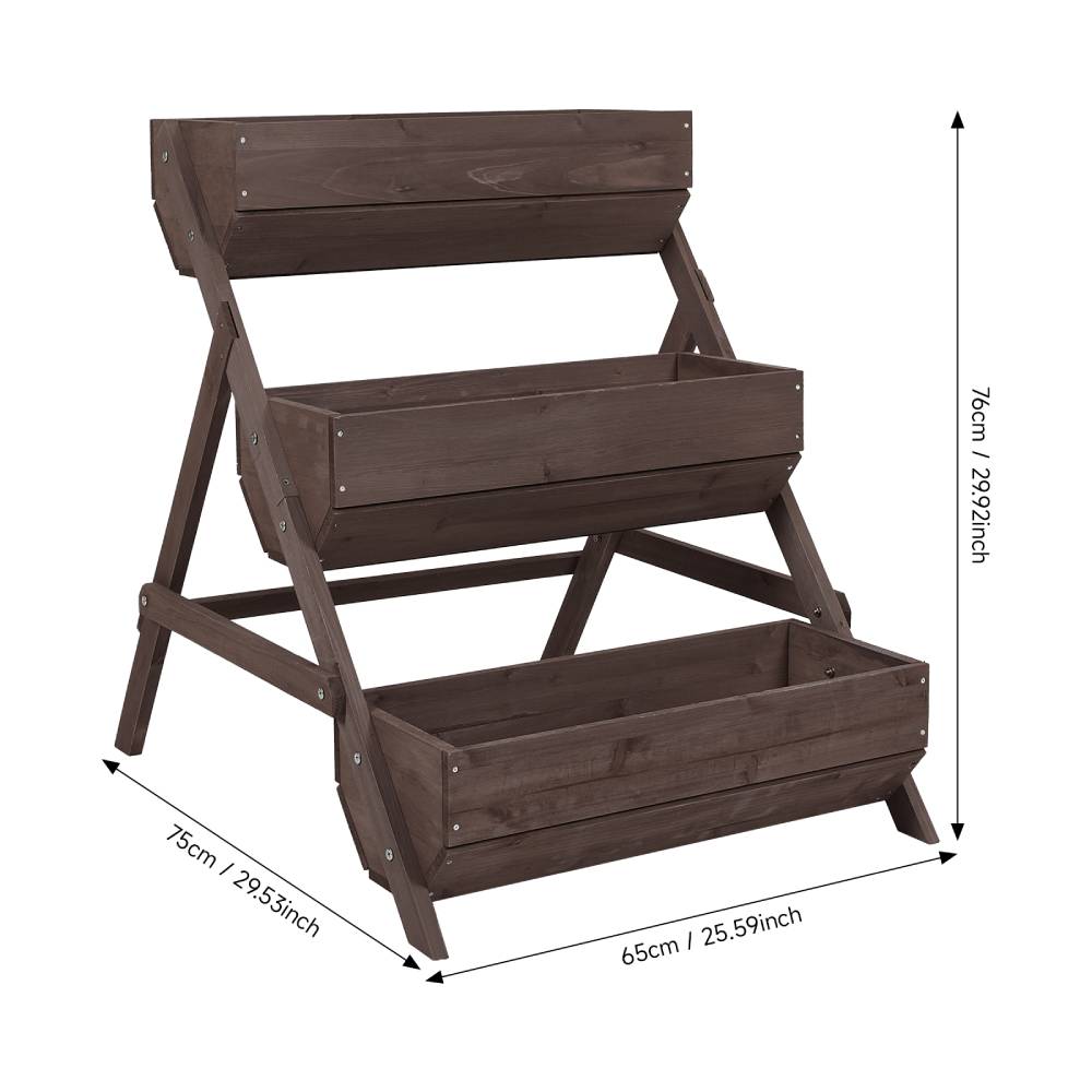3-tier Wooden Planter Box With Drainage Holes | Brown