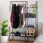 Freestanding Garment Rack In Black Metal With 1 Hanging Rod And 4 Shelves