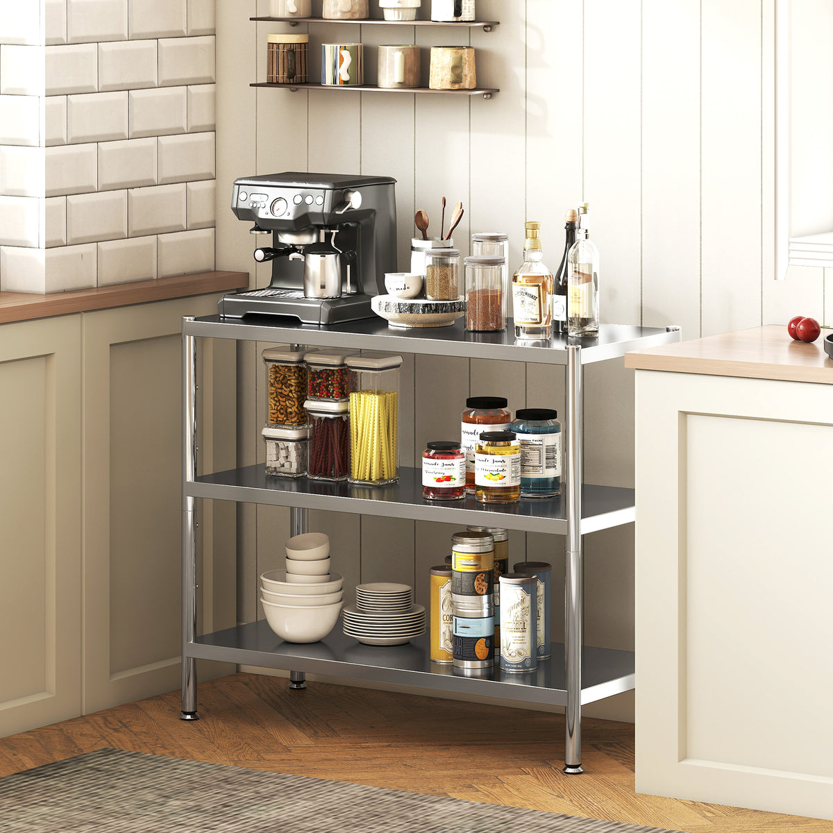 HOMCOM Stainless Steel Bakers Rack, Microwave Stand For Small Spaces