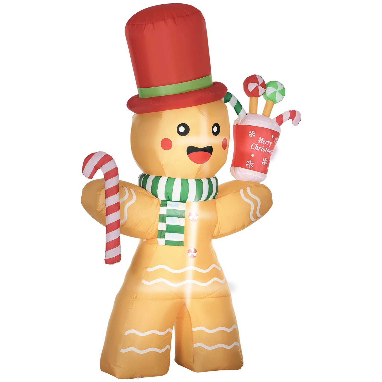 7.5ft Christmas Inflatables Gingerbread Man With Candy Cane
