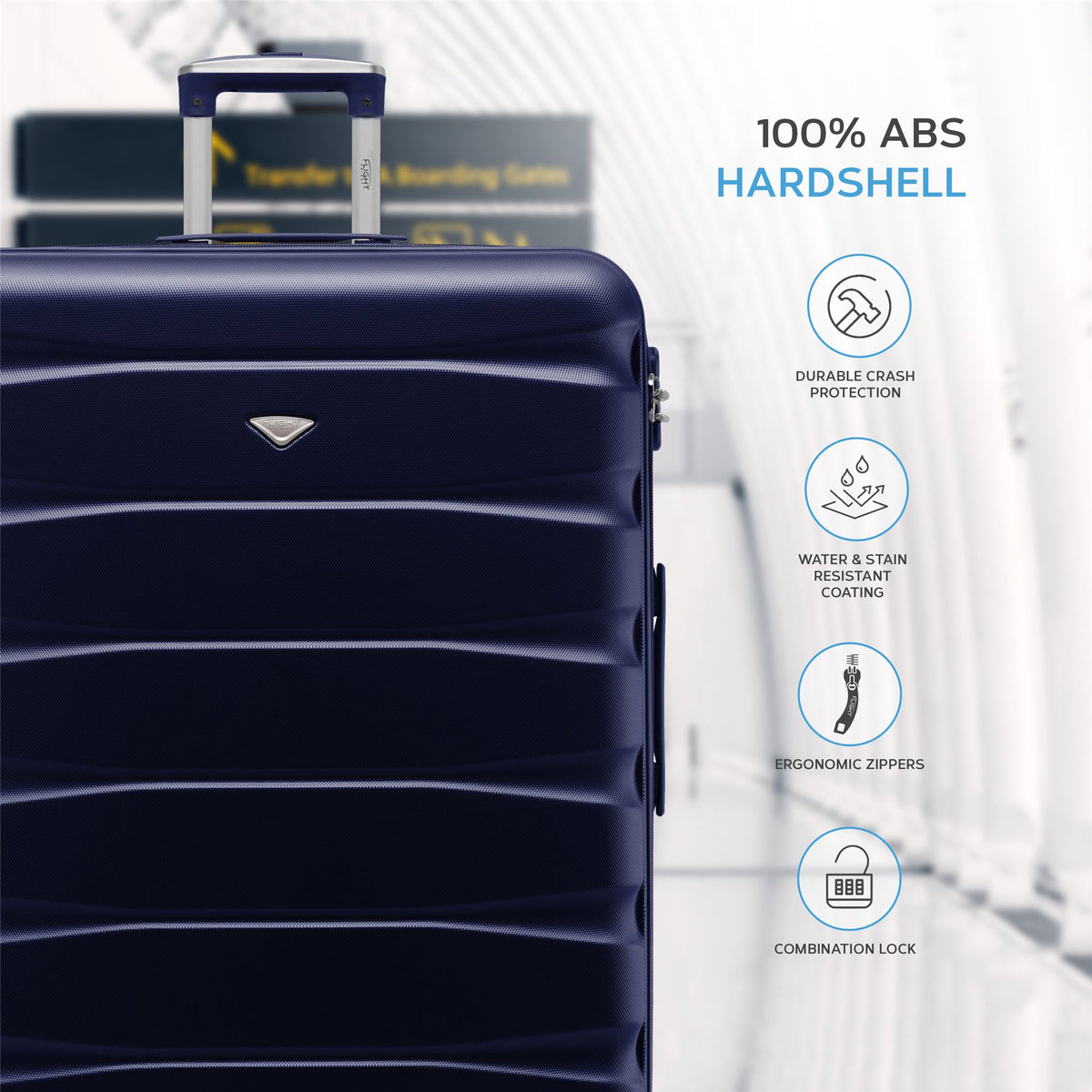 Set Of 3 Hard Shell Suitcase Cabin & Check In Cases With Tsa Lock - Overhead Cabin With Medium & Large Check-in Bag | Set of 3 | Navy Blue