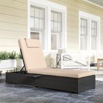 Rattan Sun Lounger, Garden Recliner W/ 5-level Back, Cushion | Black
