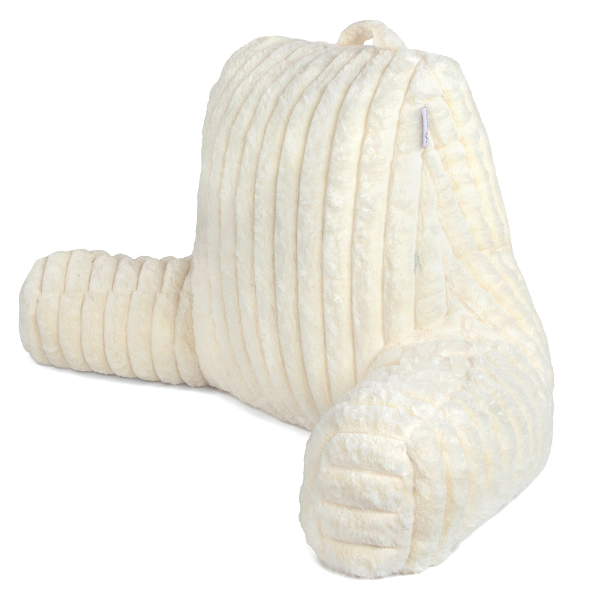 Deluxe Large Reading Pillow, Soft Ribbed Faux Fur, Shredded Memory Foam Cuddle Cuddle Cushion Backrest Arm Support | L | Cream