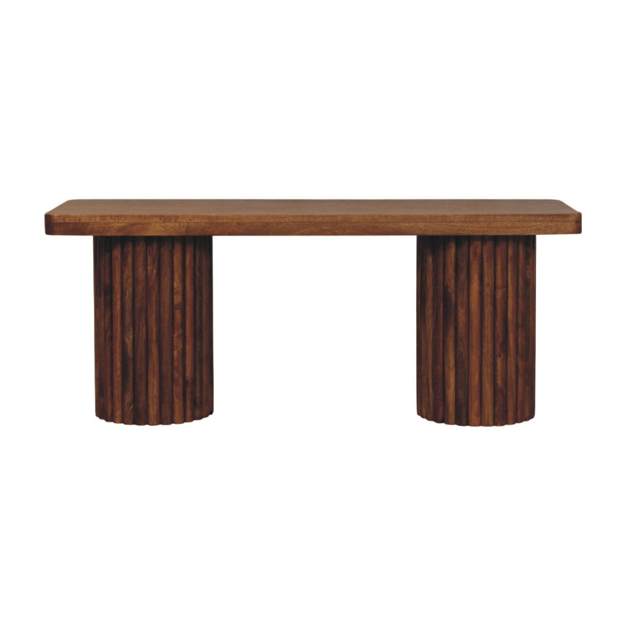 Astoria Fluted Bench, 2 cylindrical fluted bases, Warm Brown