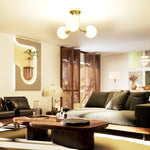 HOMCOM Light Fixture With 3-light Globe Shades, Modern Ceiling Light, Gold