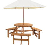 6 Person Fir Wood Parasol Table Bench Set