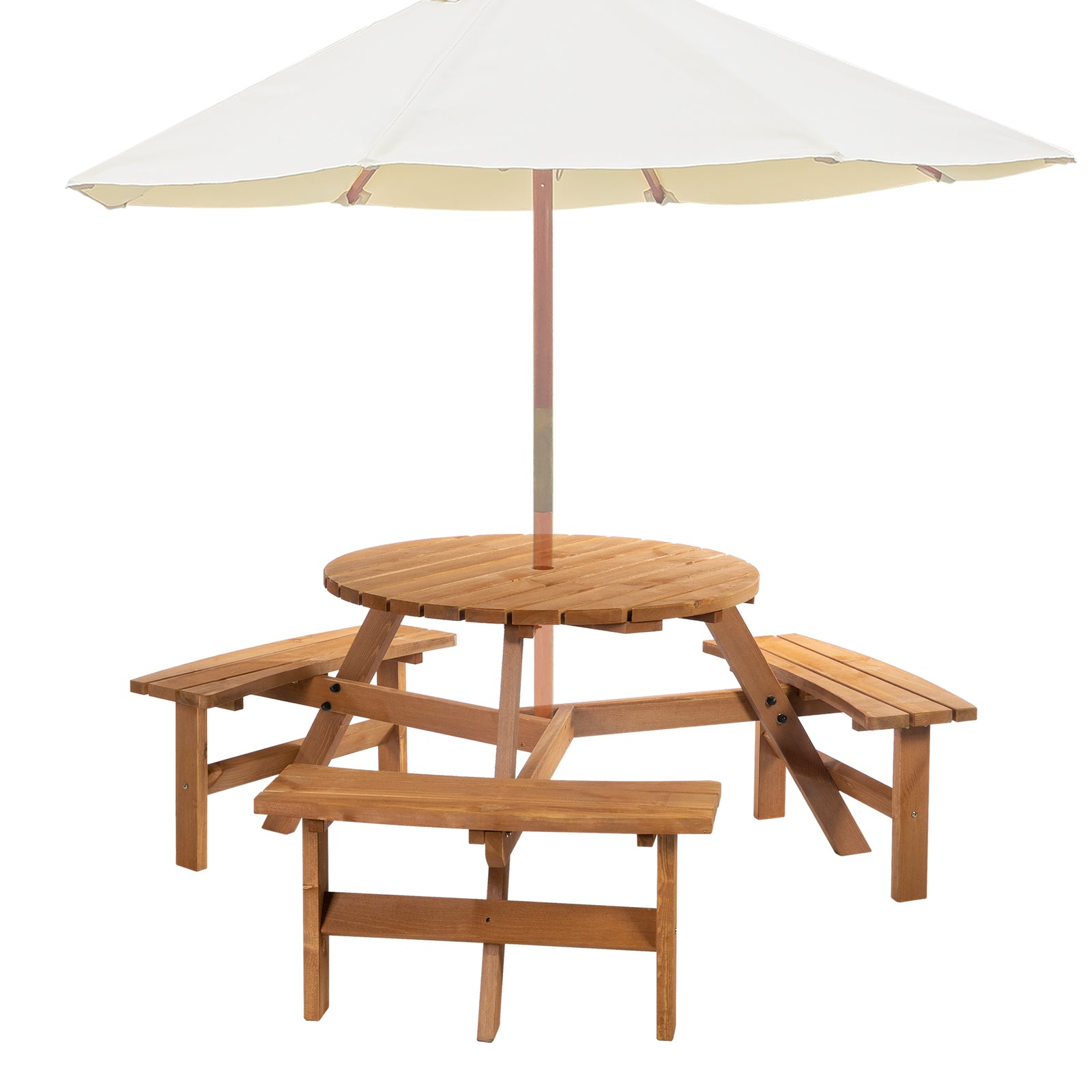 6 Person Fir Wood Parasol Table Bench Set