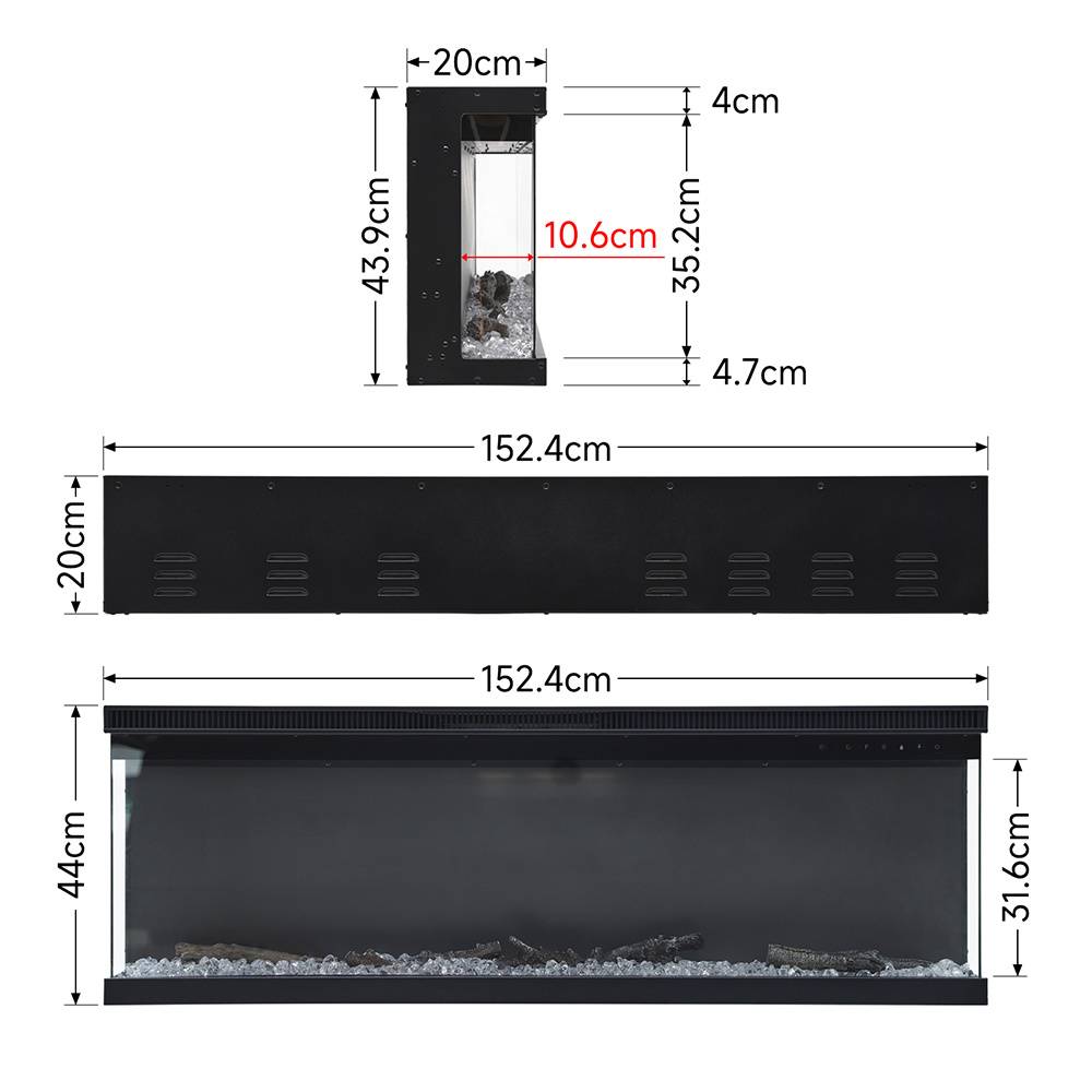 60 Inch 3-sided Electric Fireplace Recessed & Freestanding Heater With Adjustable Flame, Remote Control, Timer & 12 Flame Colors