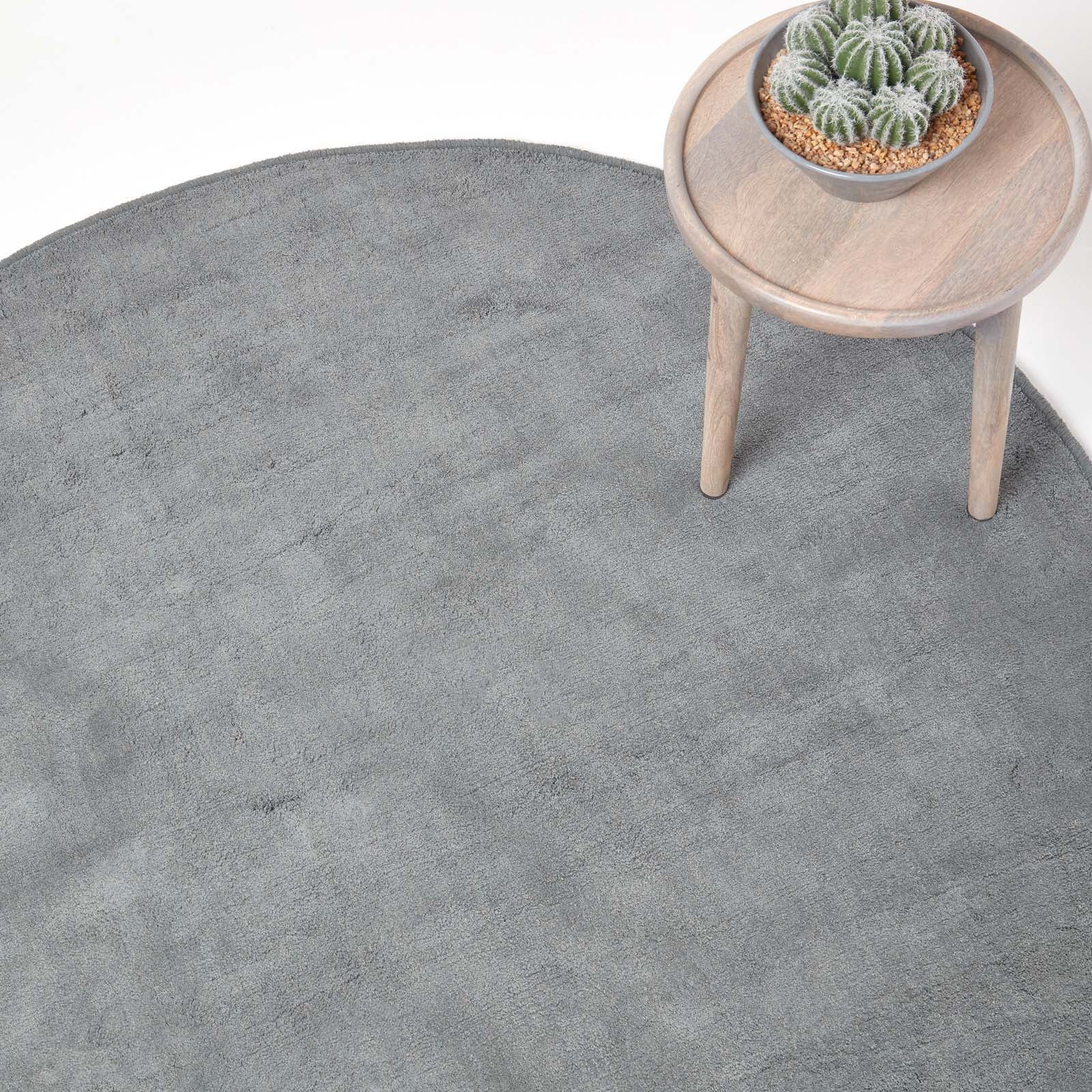 Hand Tufted Plain Cotton Large Round Rug | 70cm x 70cm | Grey