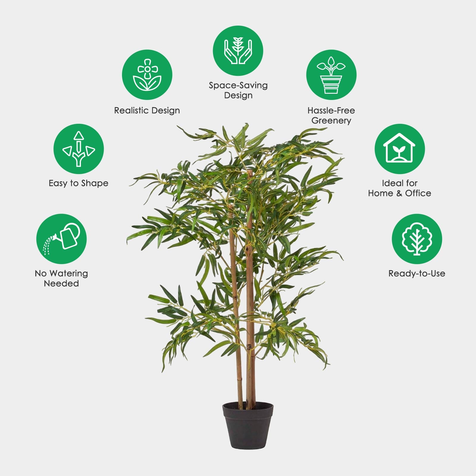 Artificial Green Handcrafted Tall Bamboo Tree In Black Pot, 100 Cm