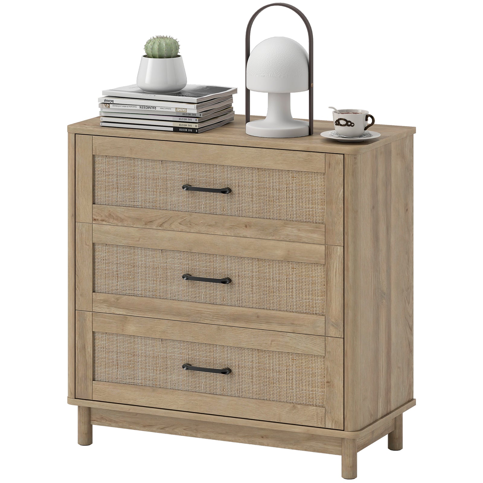 HOMCOM 3 Drawer Chest Of Drawers, Wide Storage Unit For Living Room, Oak