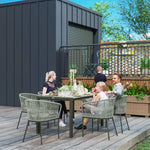 6 Seater Rattan Dining Set, Acacia Wood Top, Grey