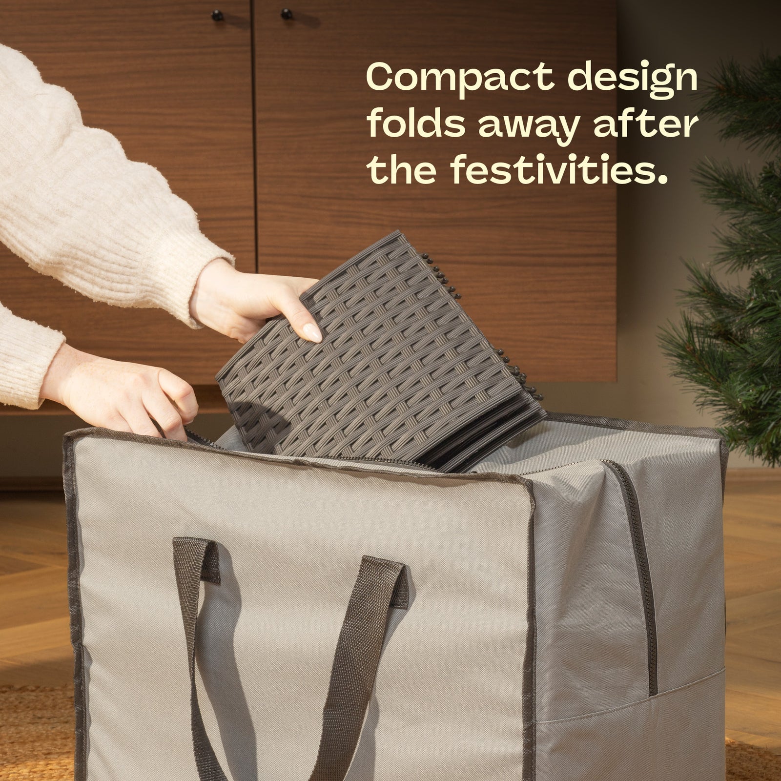 Faux Rattan Tree Skirt Black Snap Together 65cm Diameter