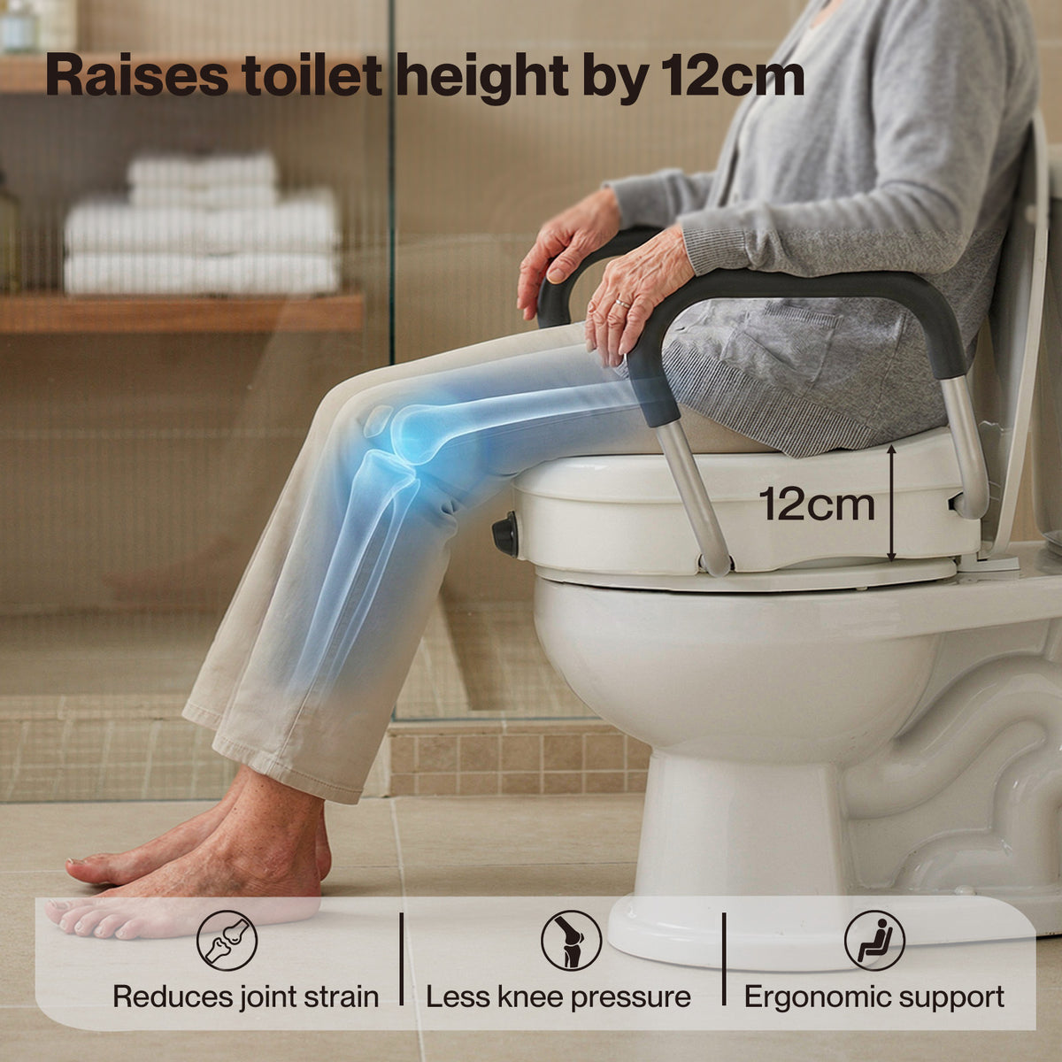 Raised Toilet Seat 12cm Riser With Adjustable Arms For Elderly Disabled | White