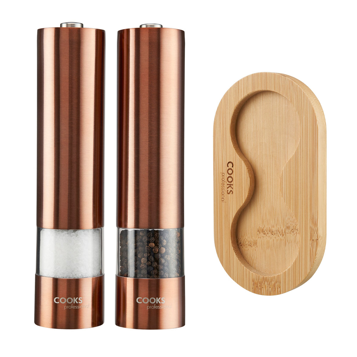Cooks Professional Stainless Steel Electric Salt & Pepper Mill Set With Base