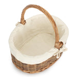 Red Hamper Oval Unpeeled Willow Shopping Basket With White Cotton Lining